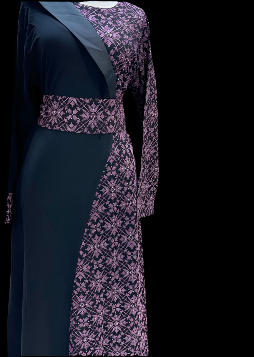 Black and purple beaded dress with traditional embroidery 2024