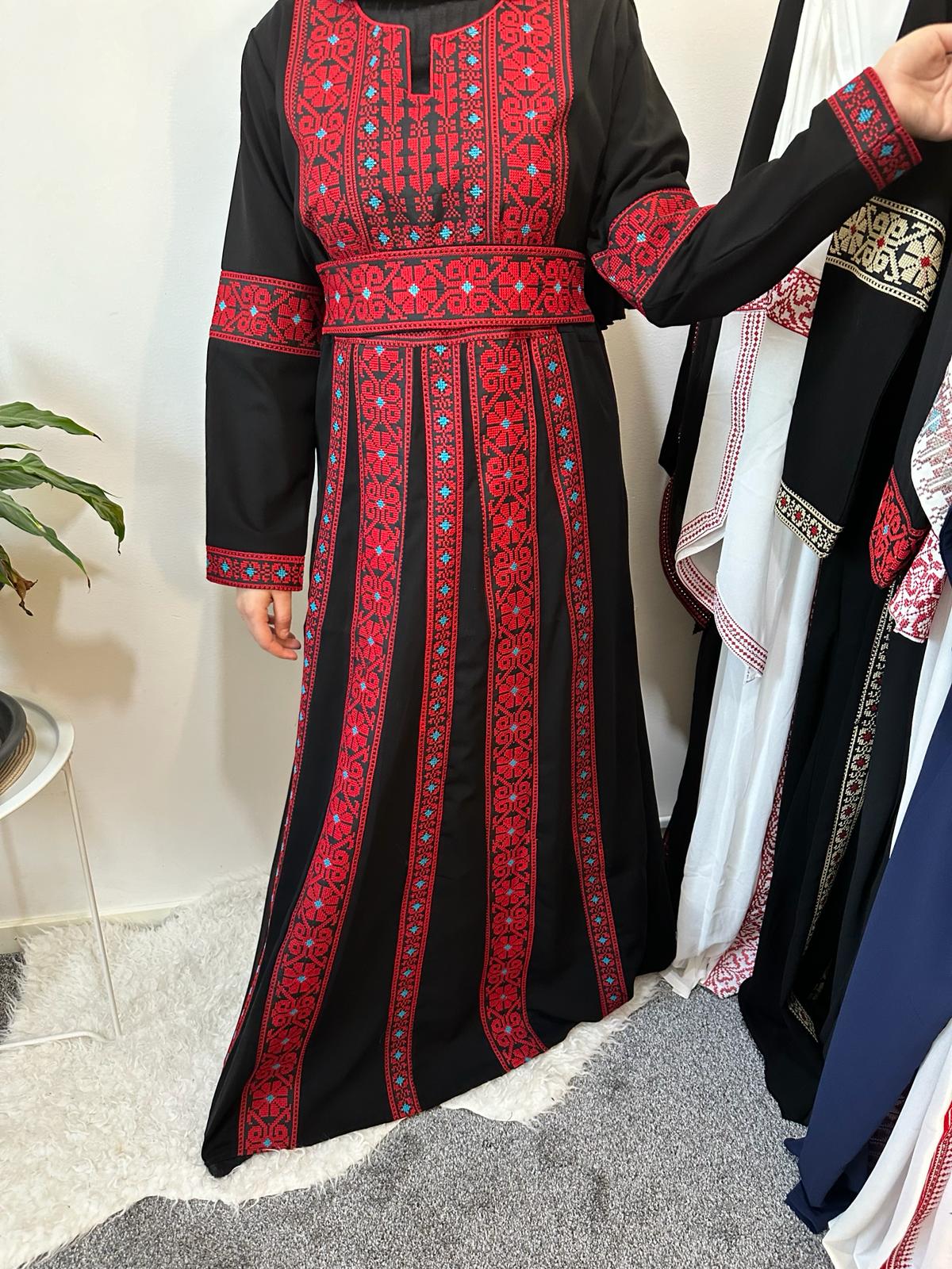 Black Thobe with Red Blue traditional embroidery.