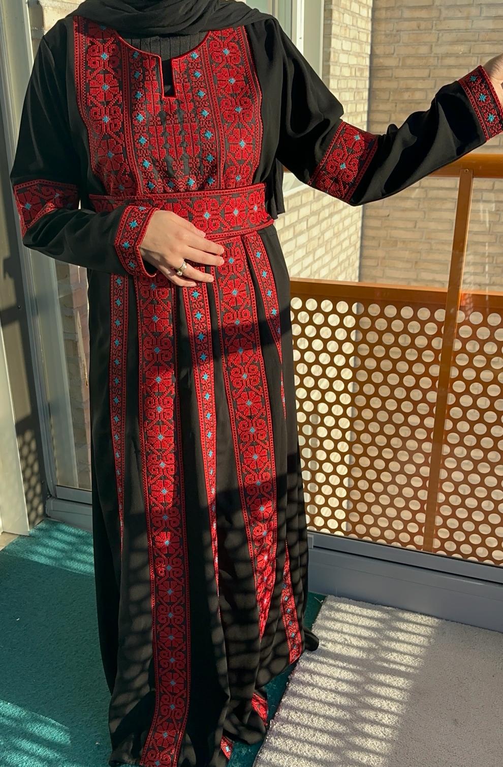 Black Thobe with Red Blue traditional embroidery.