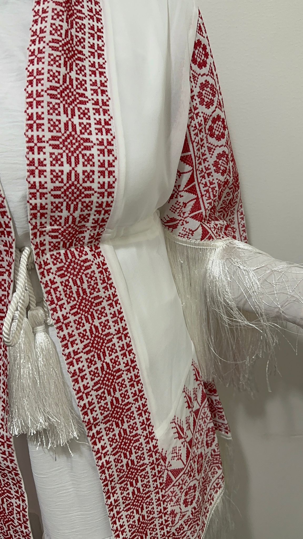 White Chiffon Jacket with Red traditional embroidery.