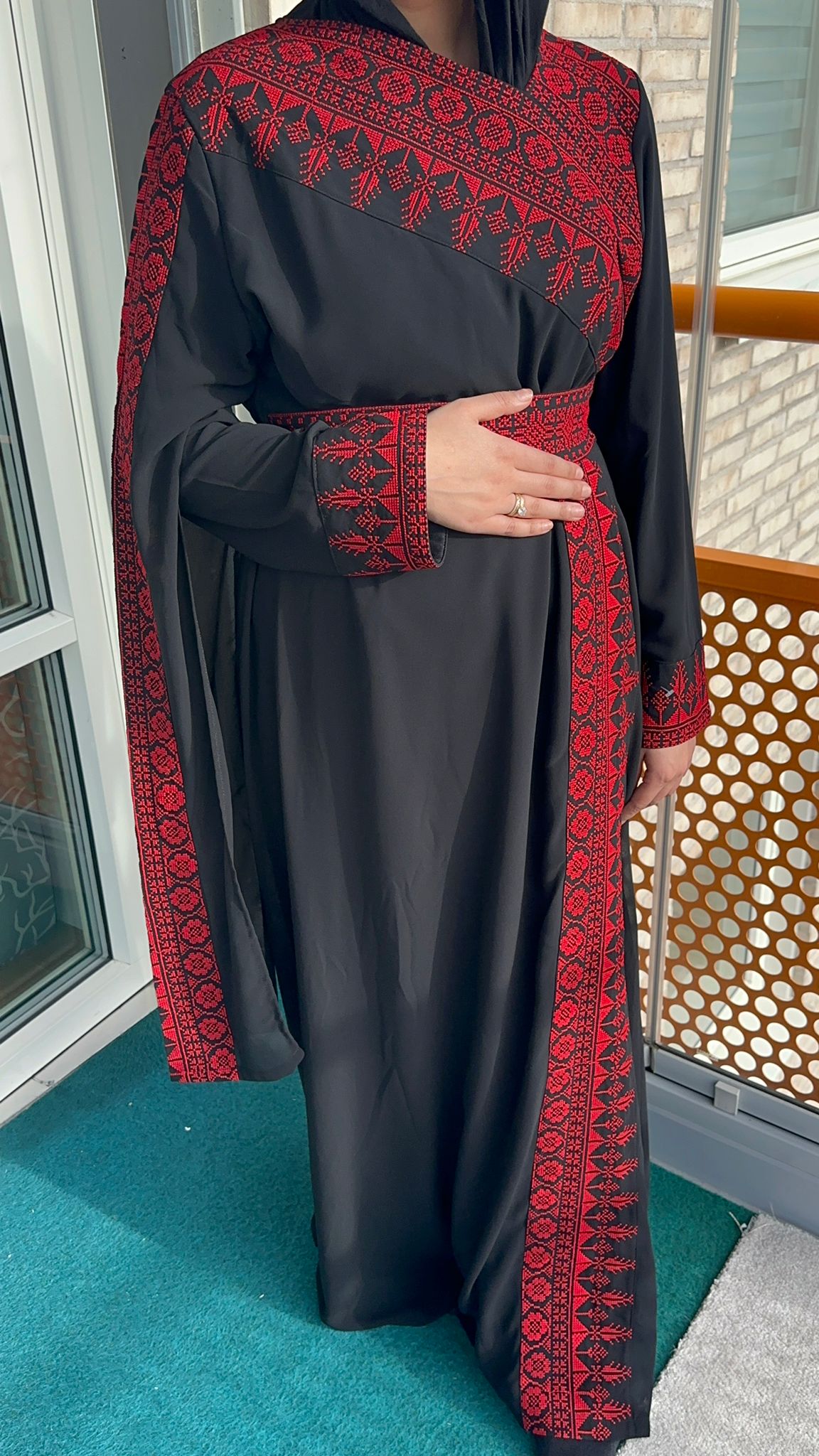 Black Dress with red traditional embroidery.