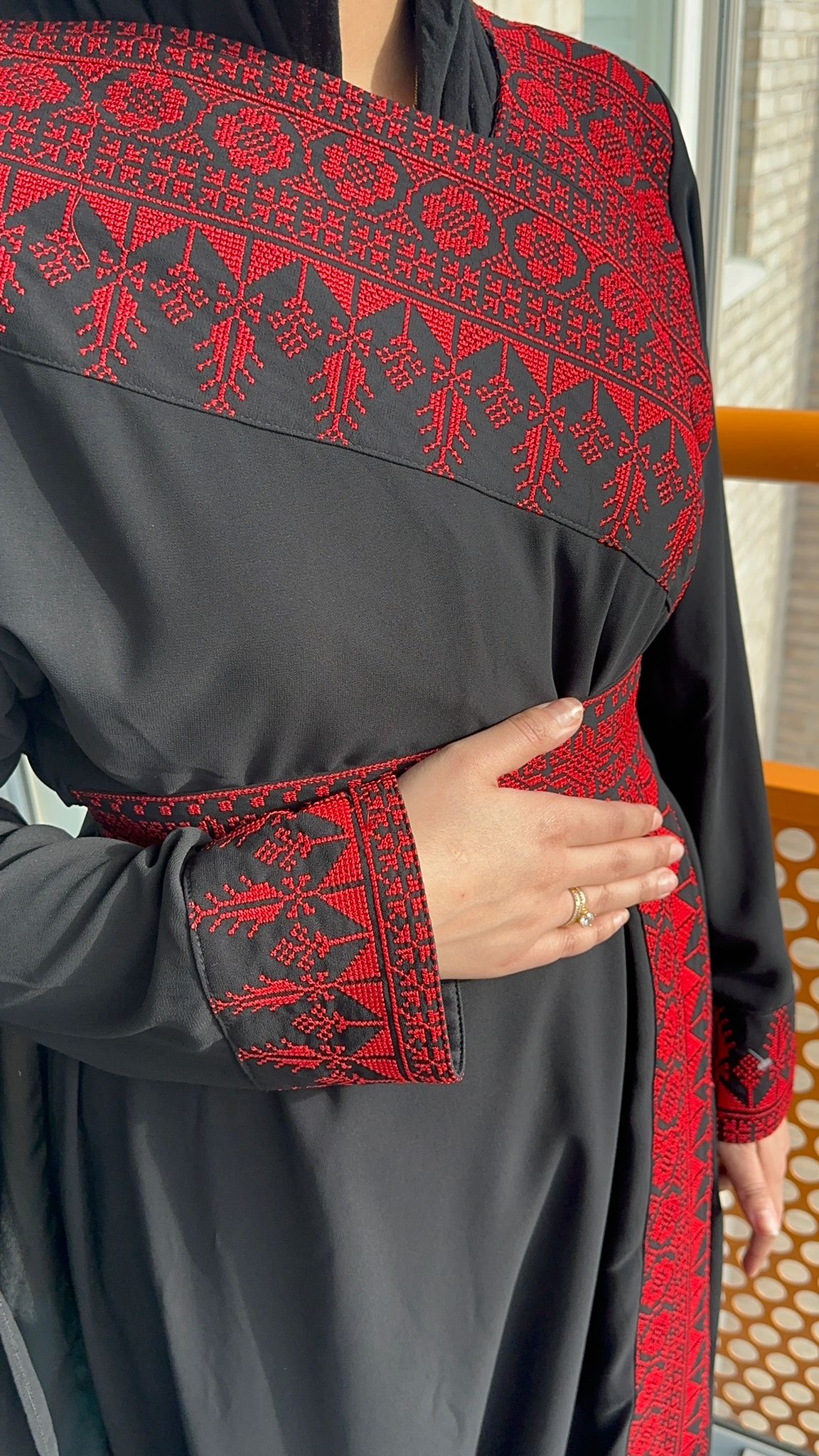 Black Dress with red traditional embroidery.