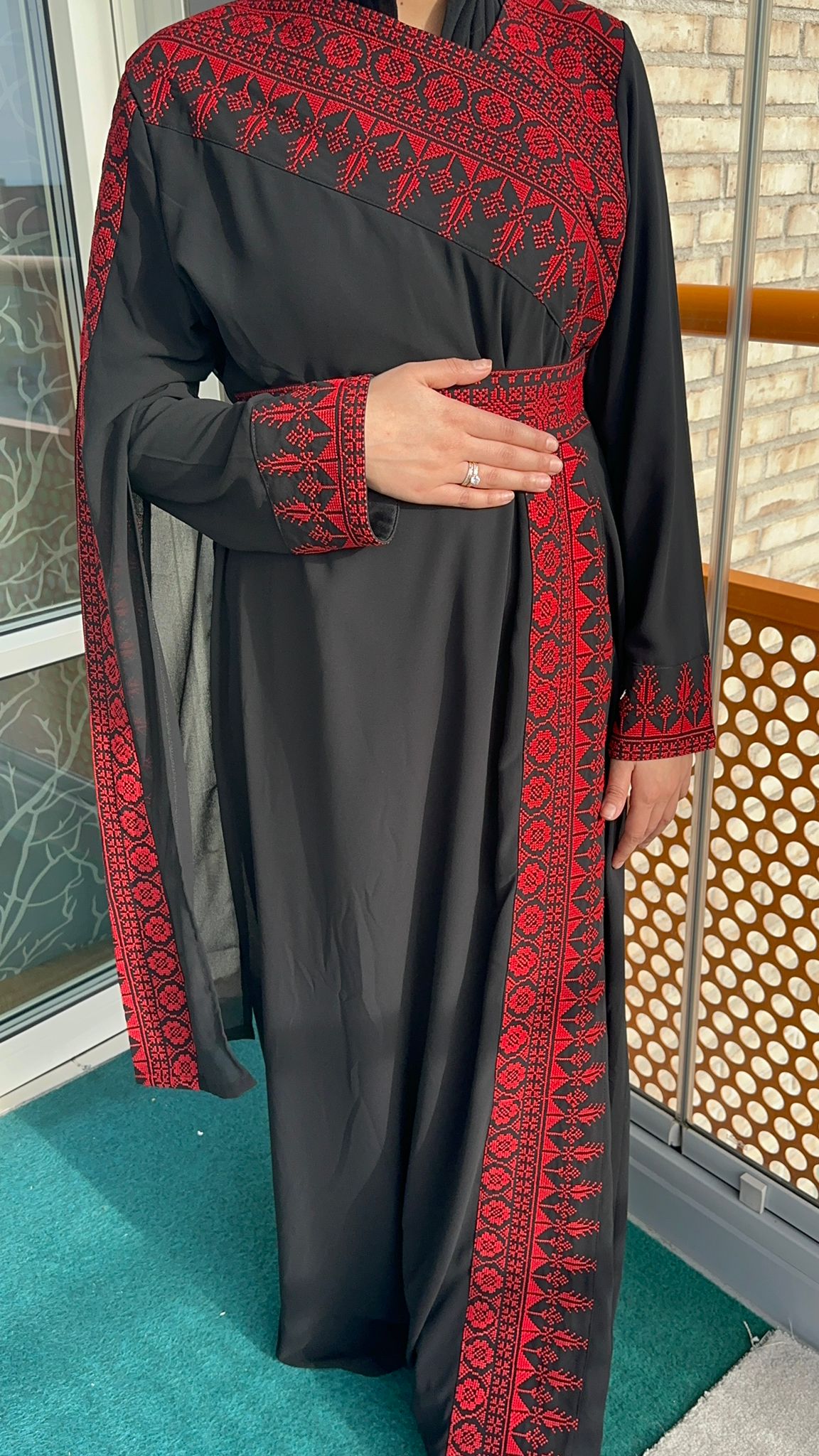 Black Dress with red traditional embroidery.