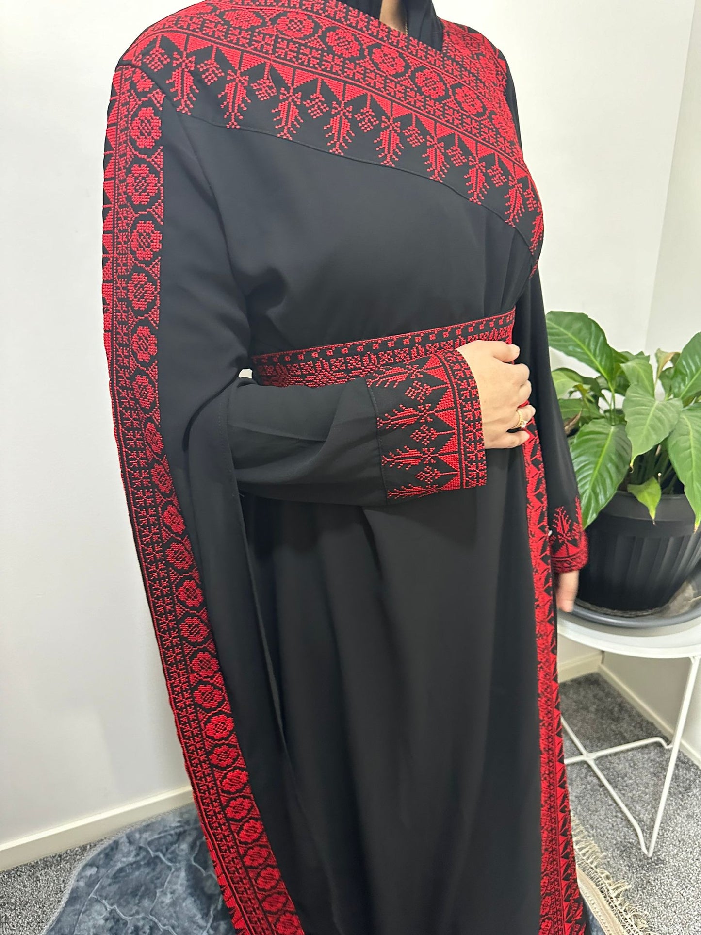 Black Dress with red traditional embroidery.