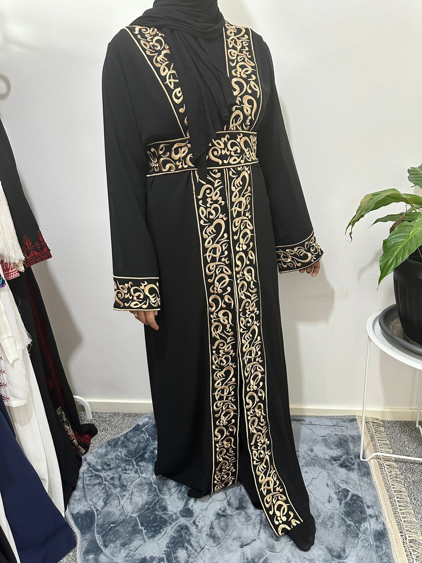 Black Chiffon Abaya with Gold Arabic embroidery #8