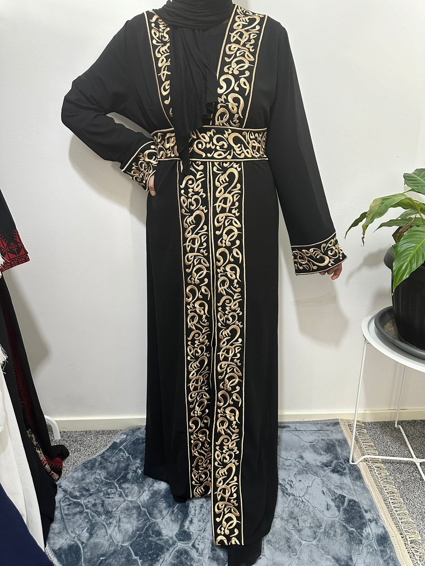 Black Chiffon Abaya with Gold Arabic embroidery #8