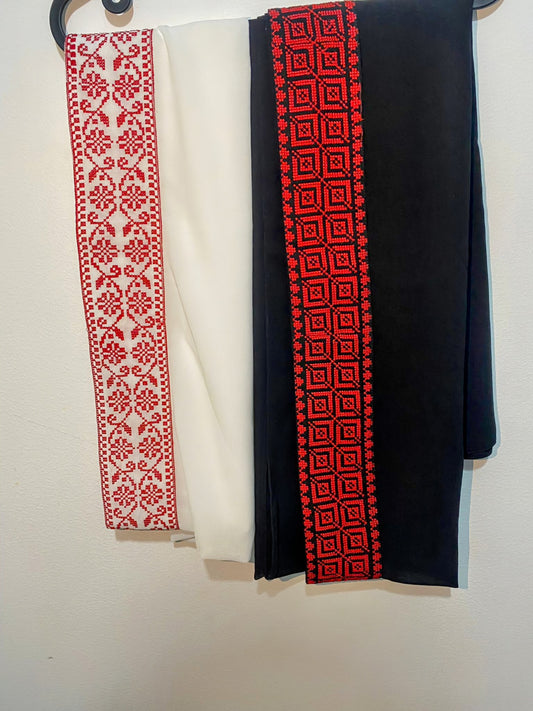 Black- White Hijab-Shawl with traditional embroidery