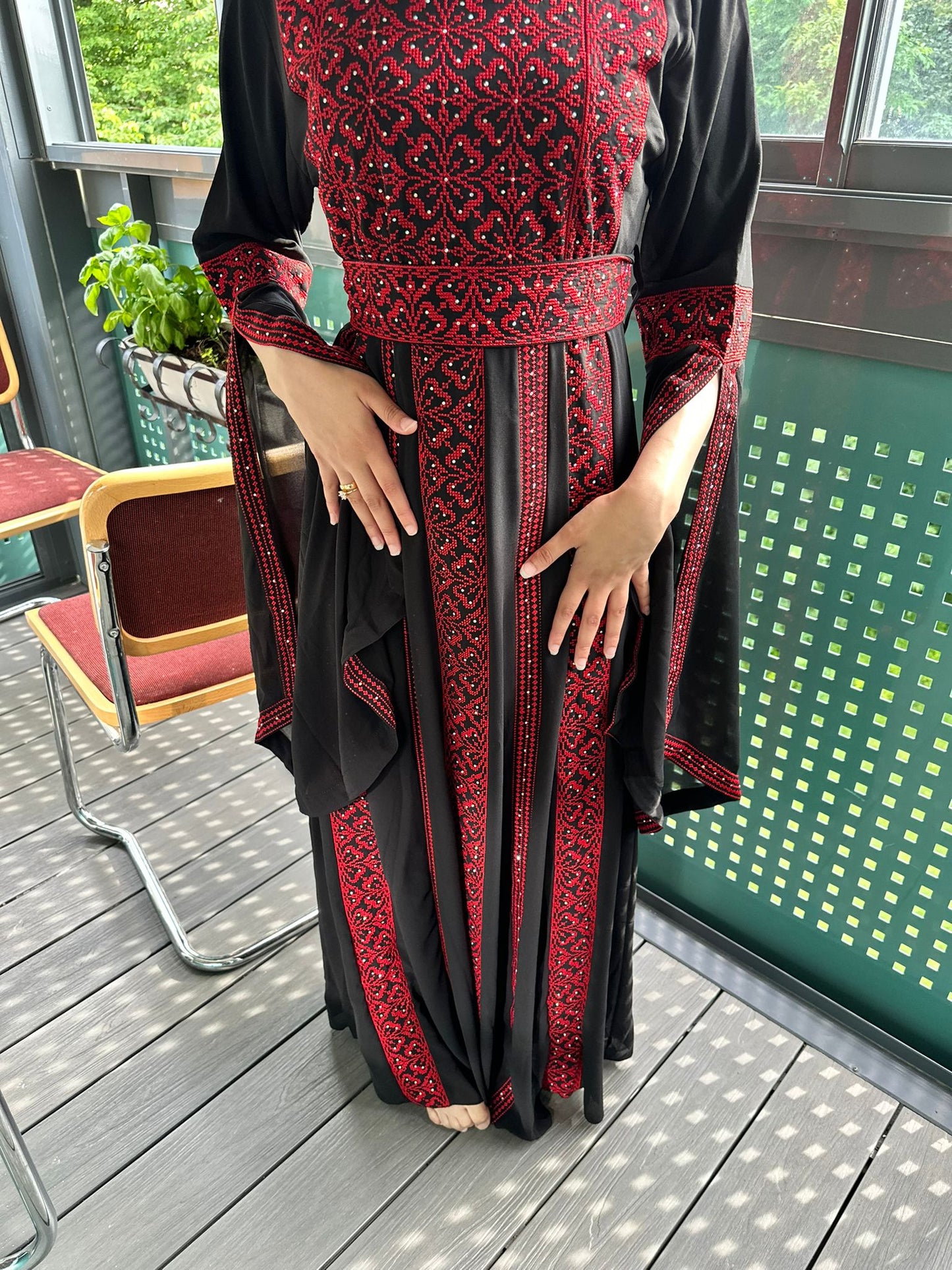 Black and red beaded dress with traditional embroidery 2024