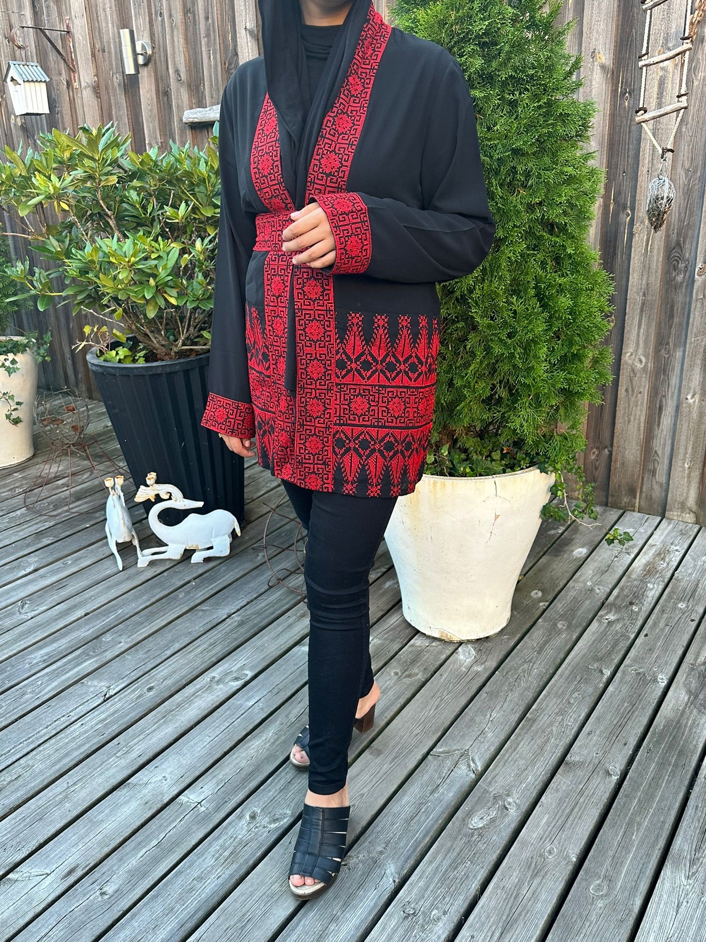 Black Chiffon Jacket with Red traditional embroidery. 2024