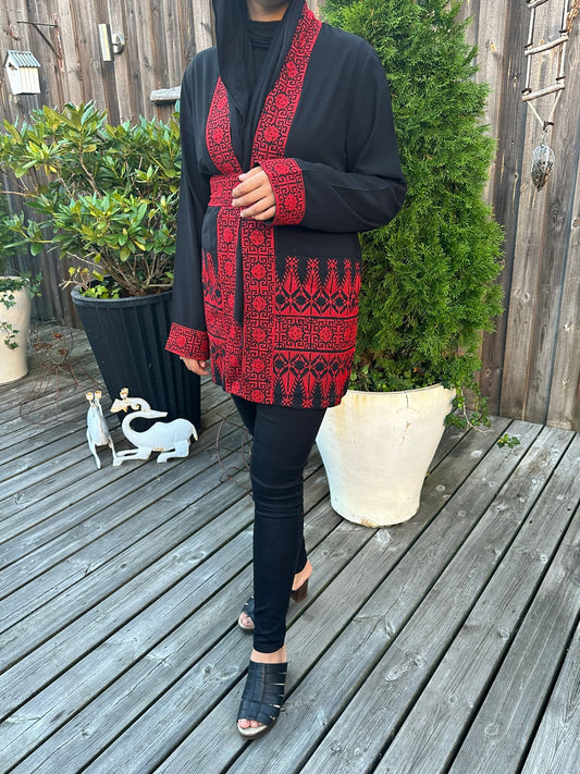 Black Chiffon Jacket with Red traditional embroidery. 2024