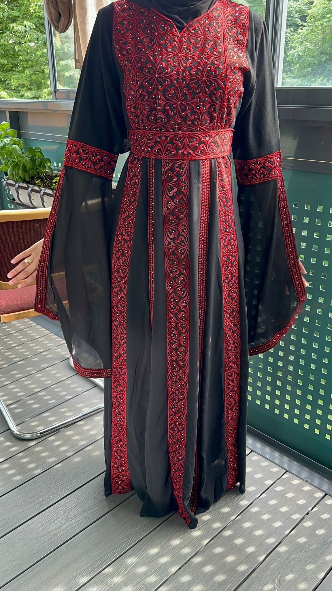 Black and red beaded dress with traditional embroidery 2024