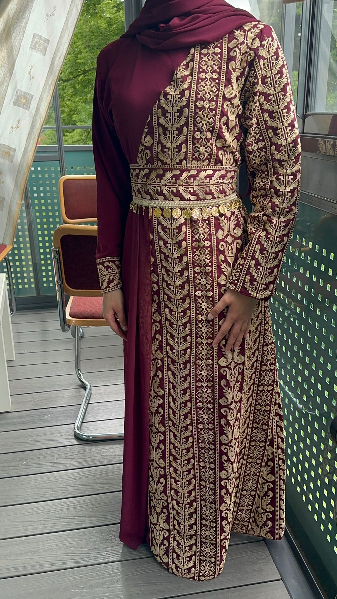 Burgundy Dress with  traditional embroidery 2024