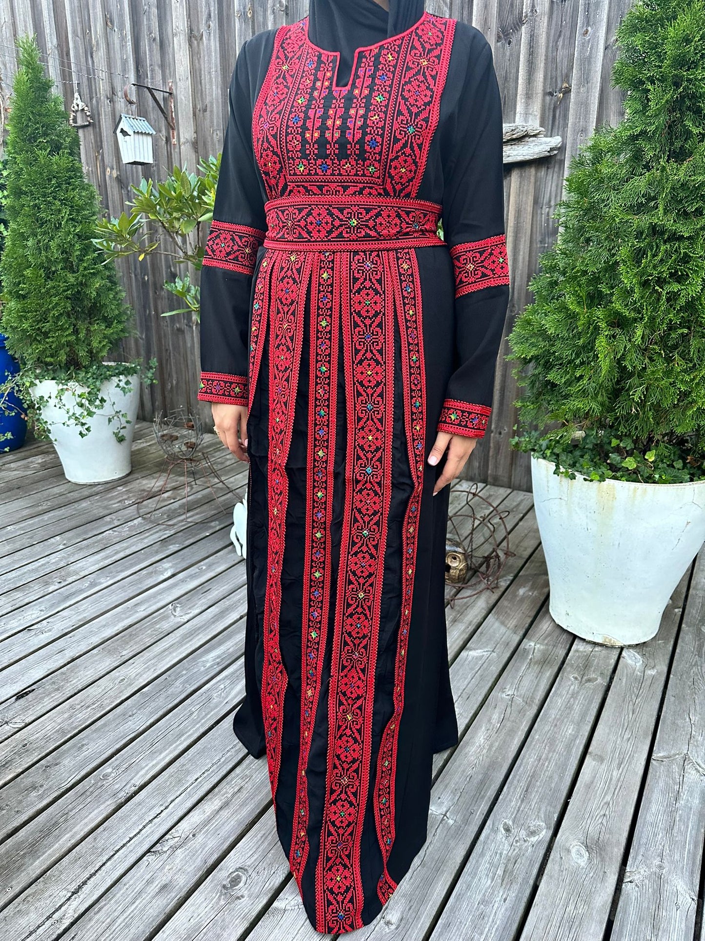 Black Thobe with red traditional embroidery.#04