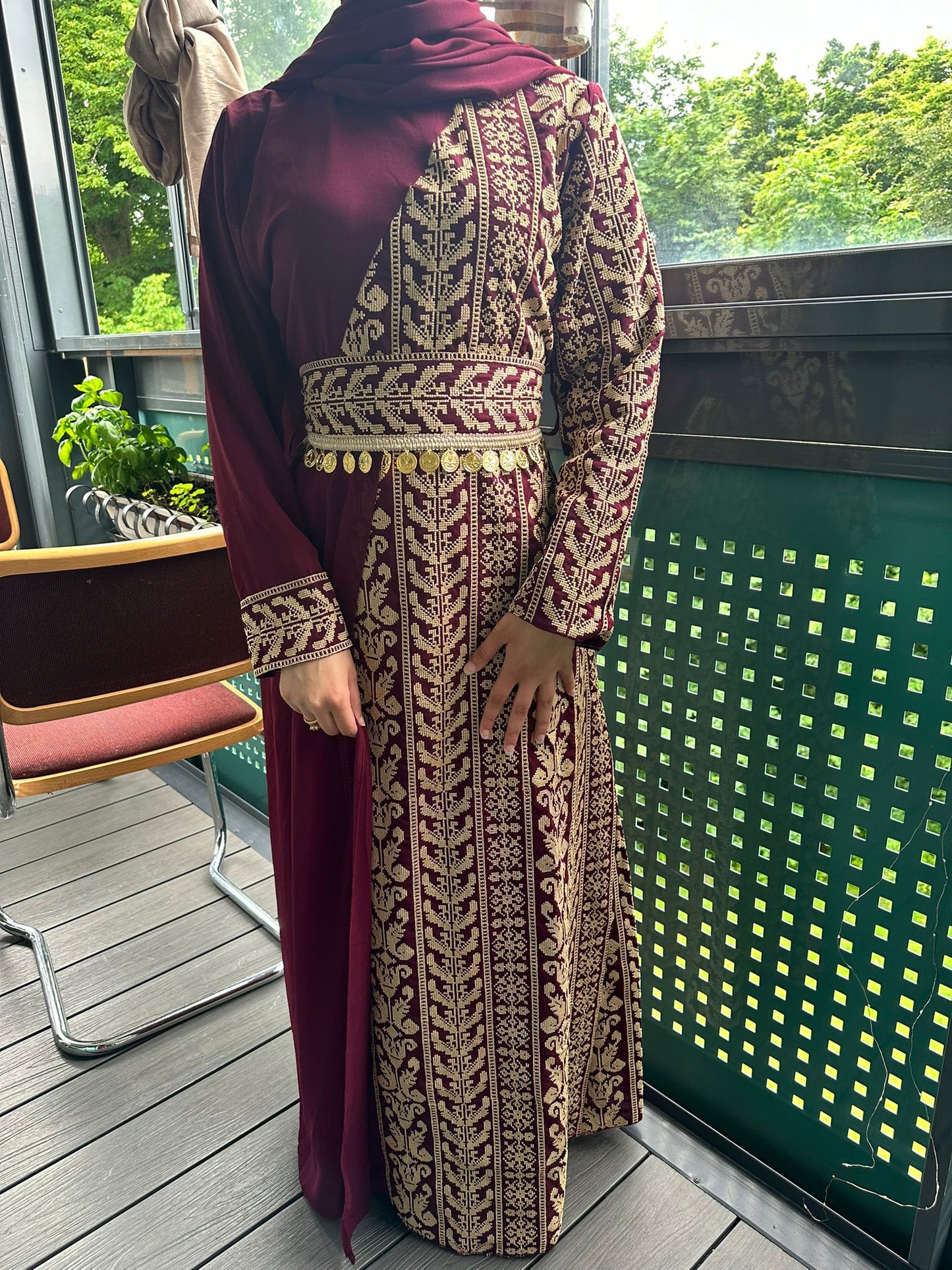 Burgundy Dress with  traditional embroidery 2024