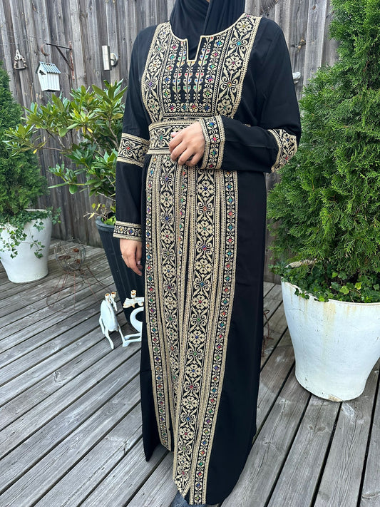 Black Thobe with Beige traditional embroidery.#04