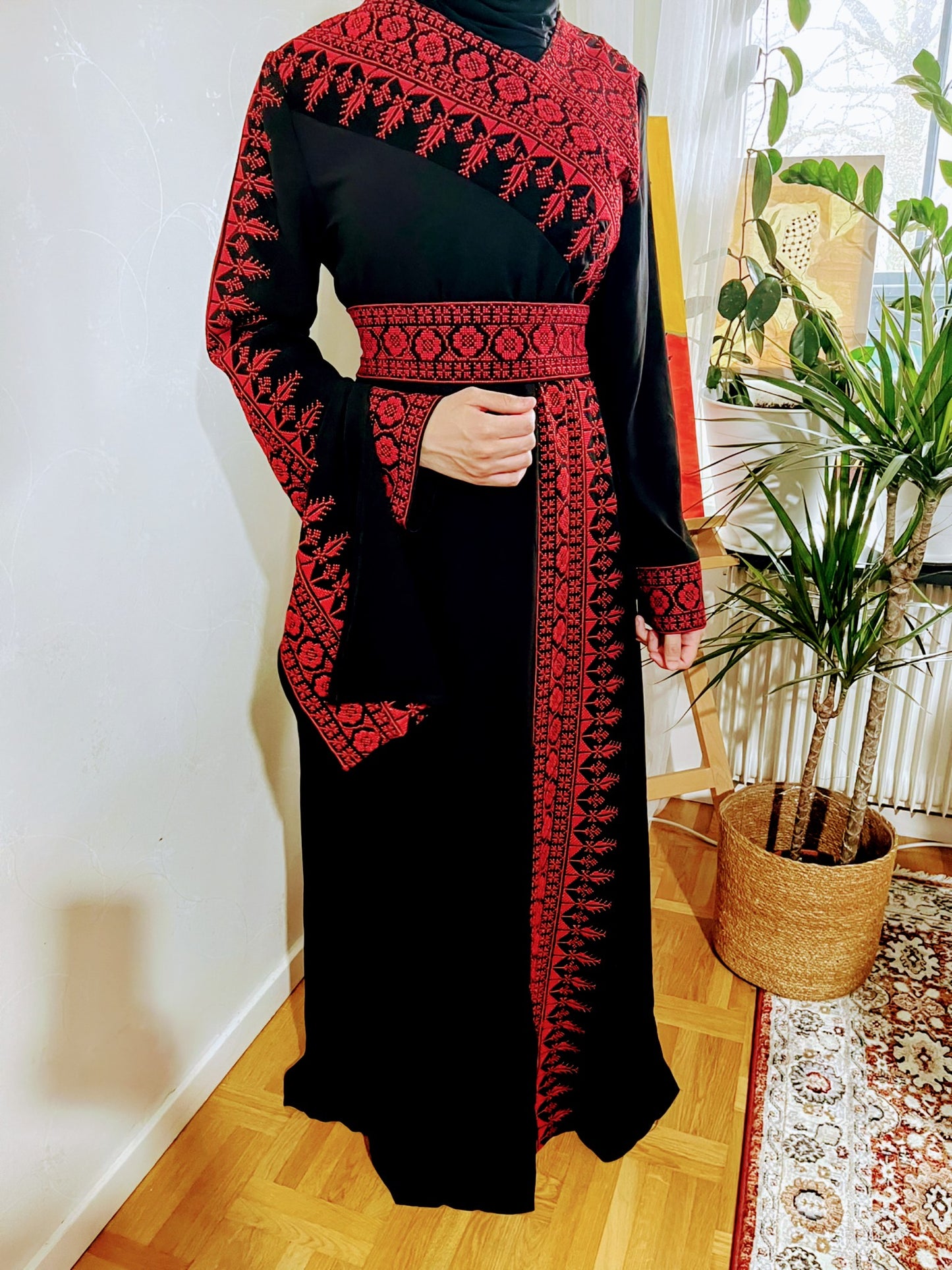 Black Dress with red traditional embroidery.