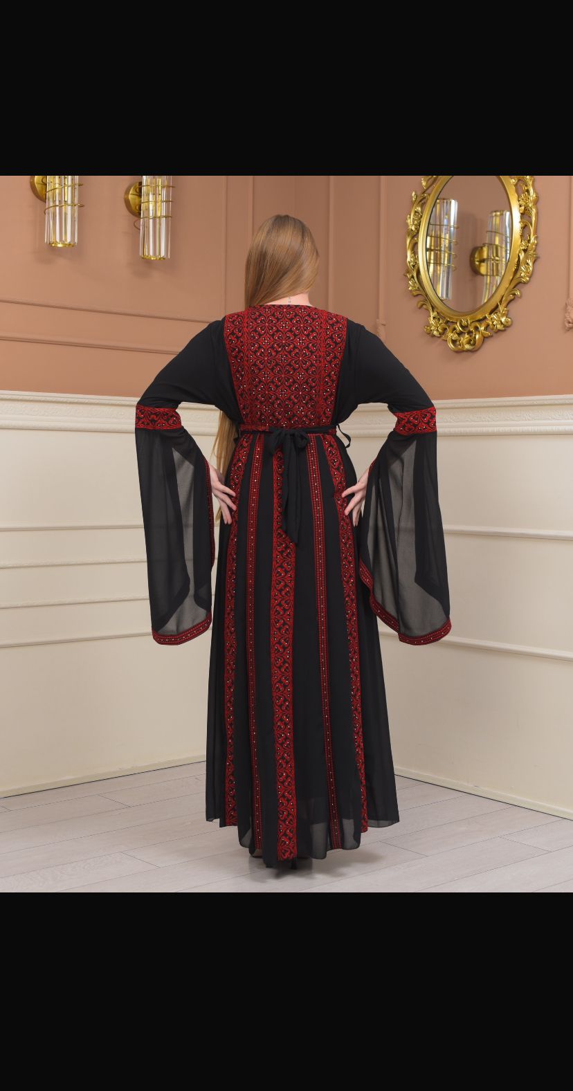 Black and red beaded dress with traditional embroidery 2024