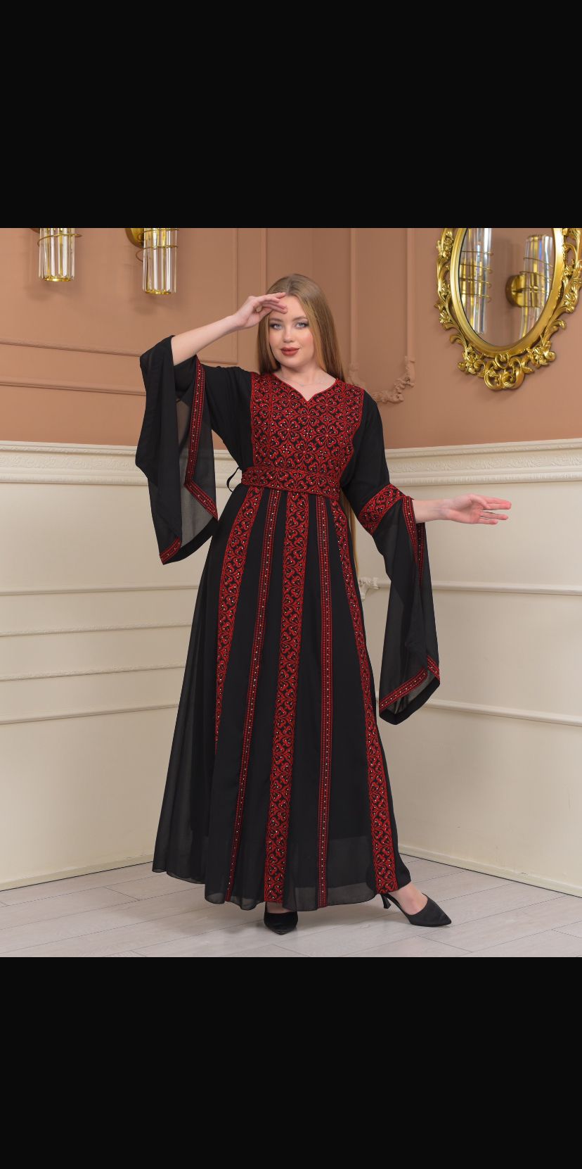 Black and red beaded dress with traditional embroidery 2024