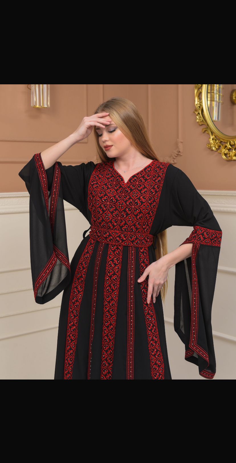 Black and red beaded dress with traditional embroidery 2024