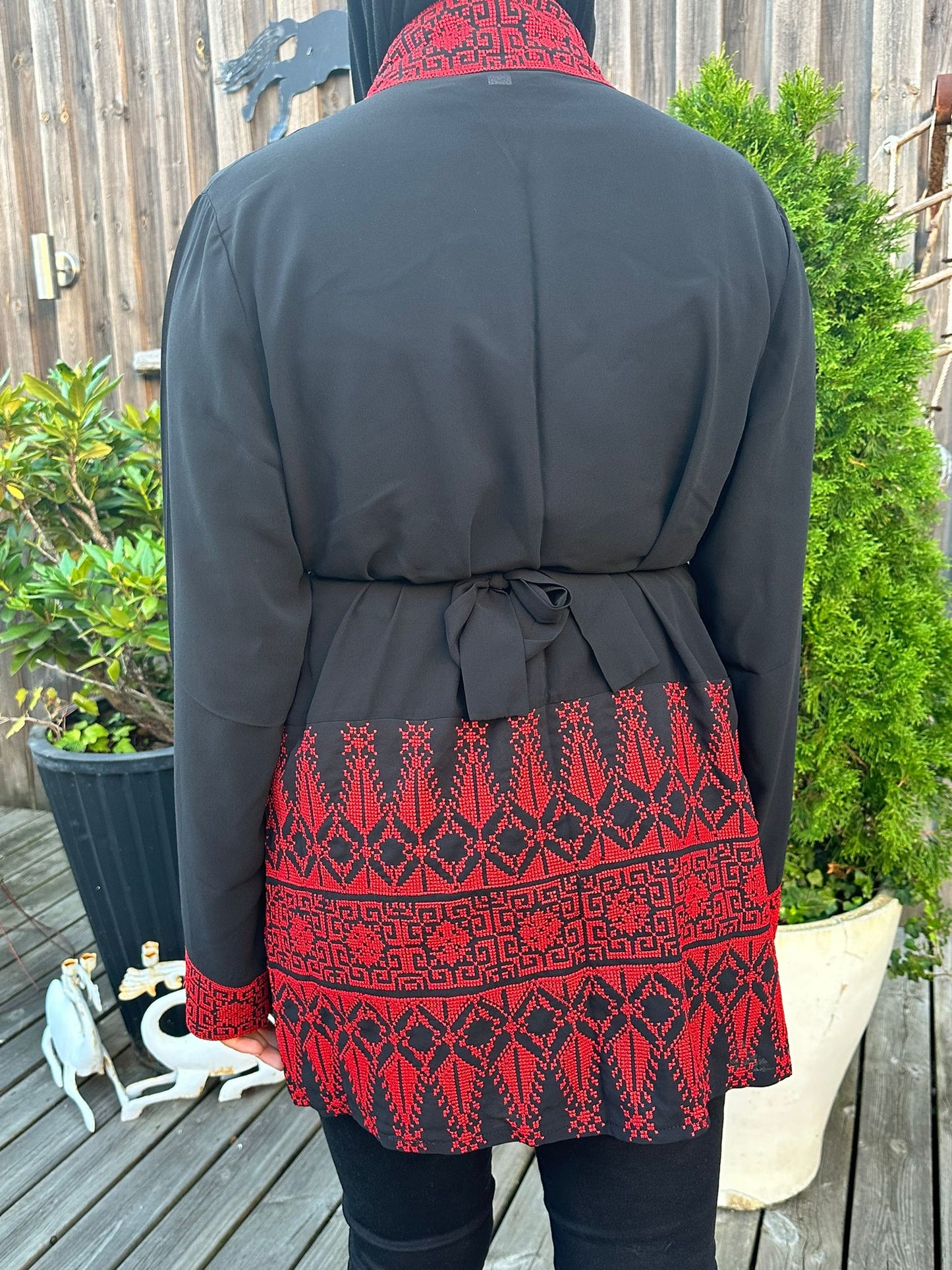 Black Chiffon Jacket with Red traditional embroidery. 2024