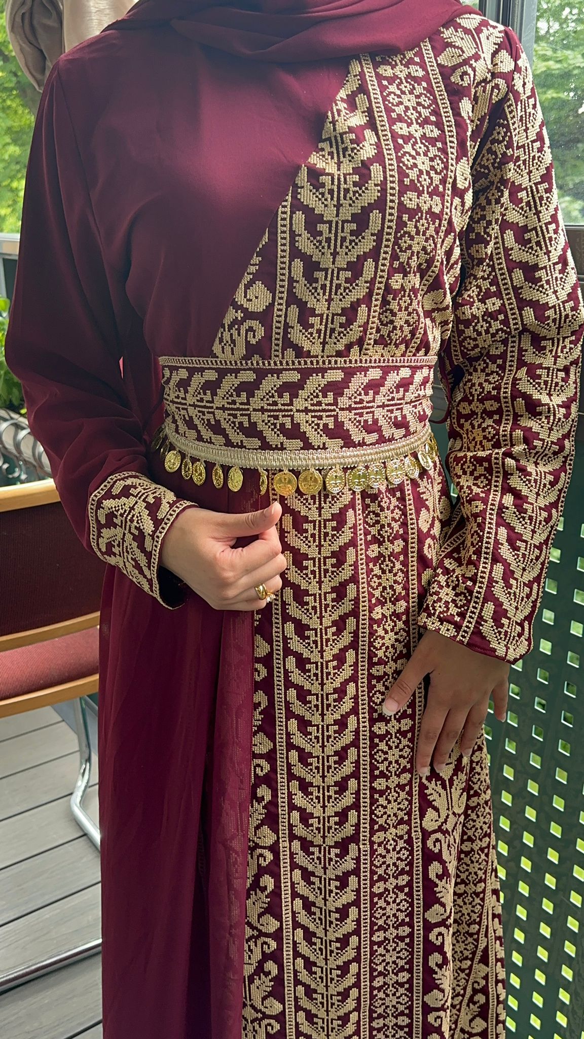 Burgundy Dress with  traditional embroidery 2024