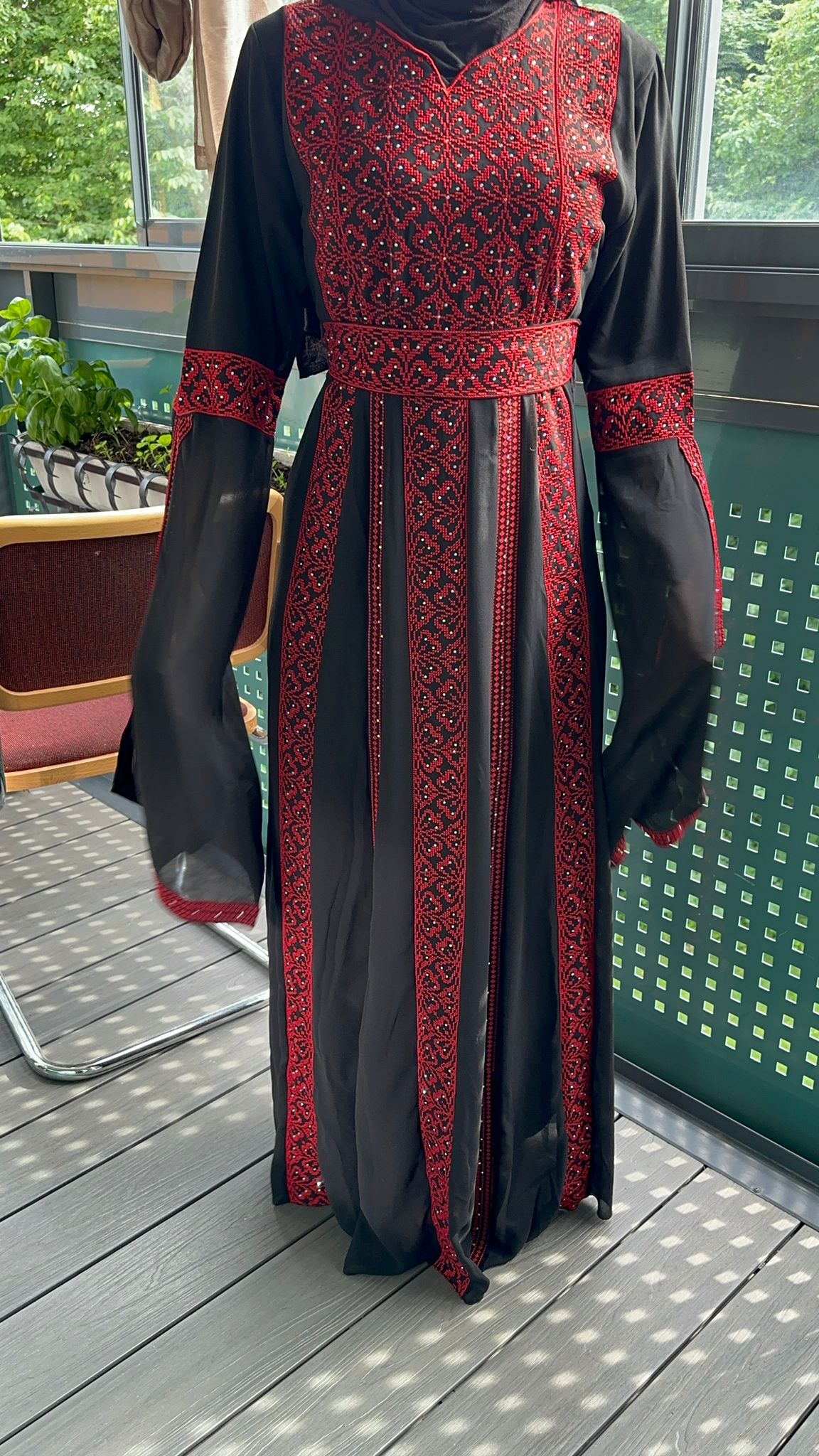 Black and red beaded dress with traditional embroidery 2024