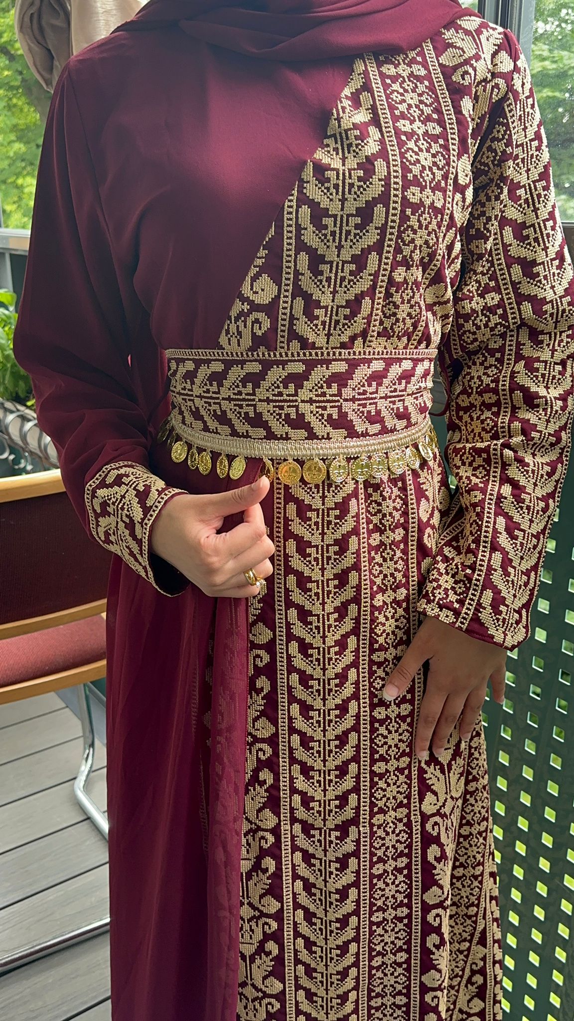 Burgundy Dress with  traditional embroidery 2024