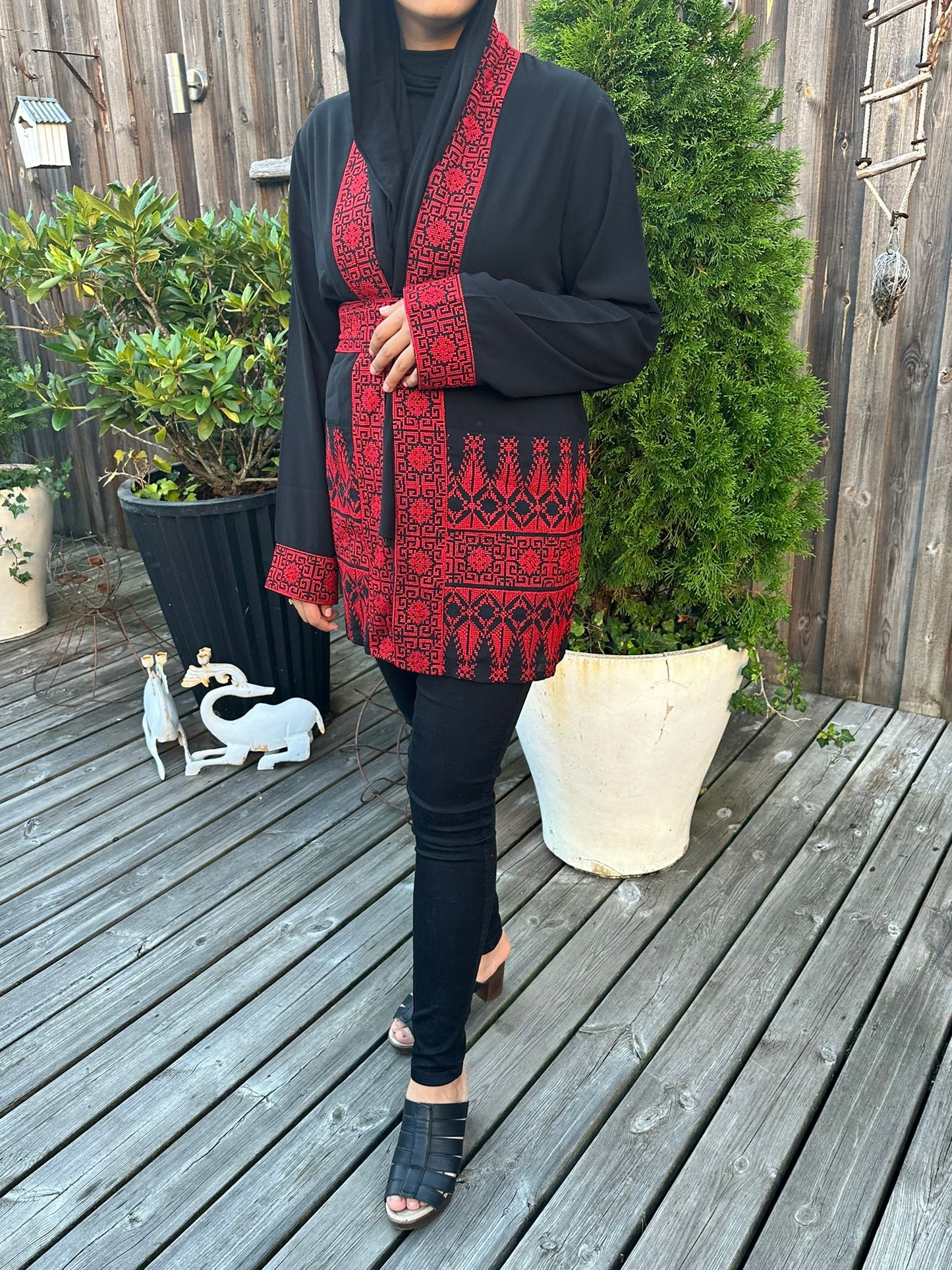 Black Chiffon Jacket with Red traditional embroidery. 2024