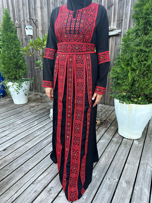 Black Thobe with red traditional embroidery.#04