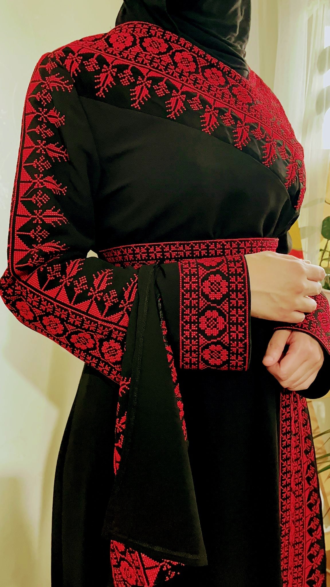 Black Dress with red traditional embroidery.