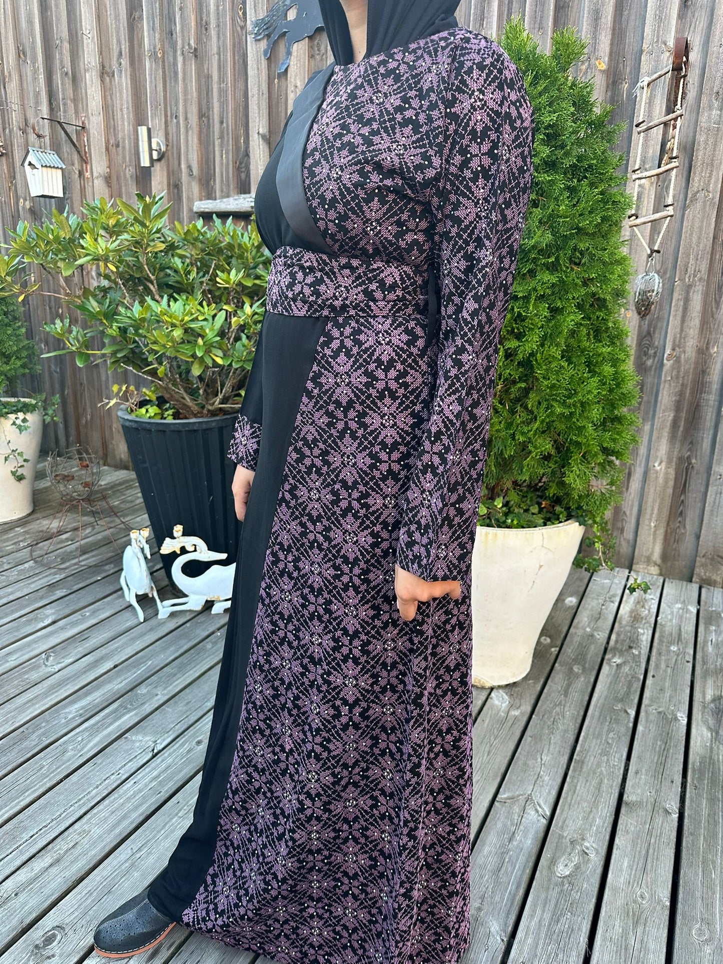 Black and purple beaded dress with traditional embroidery 2024