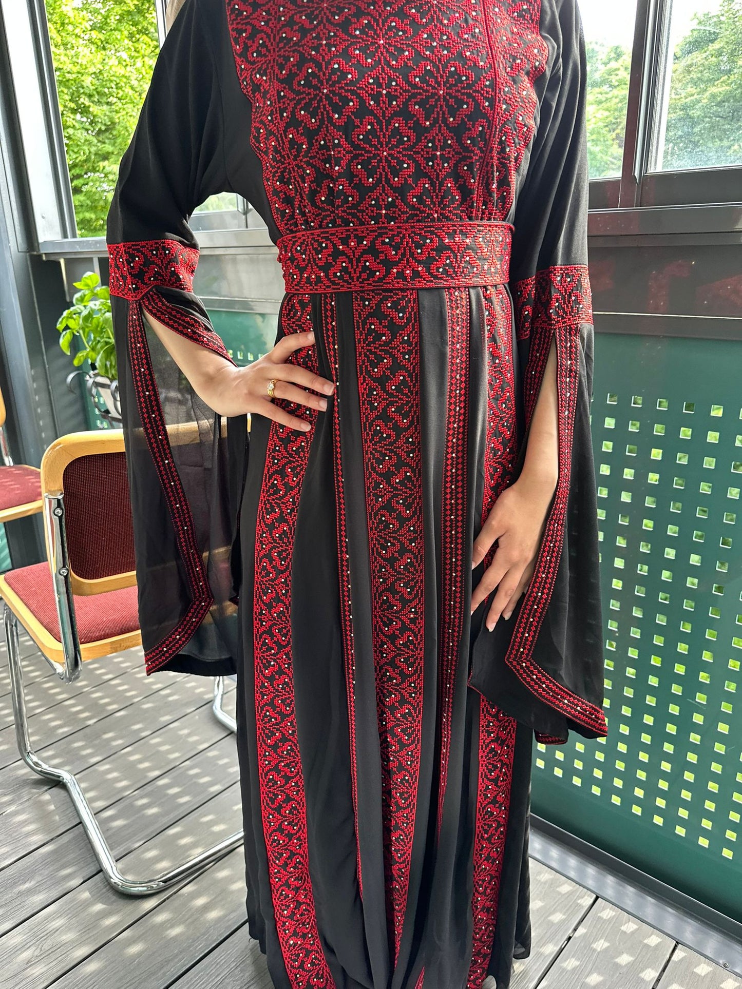 Black and red beaded dress with traditional embroidery 2024