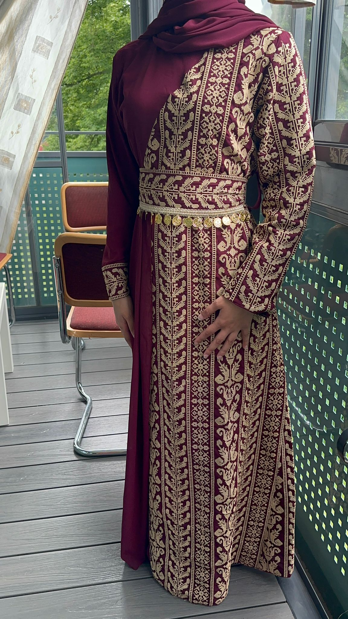 Burgundy Dress with  traditional embroidery 2024