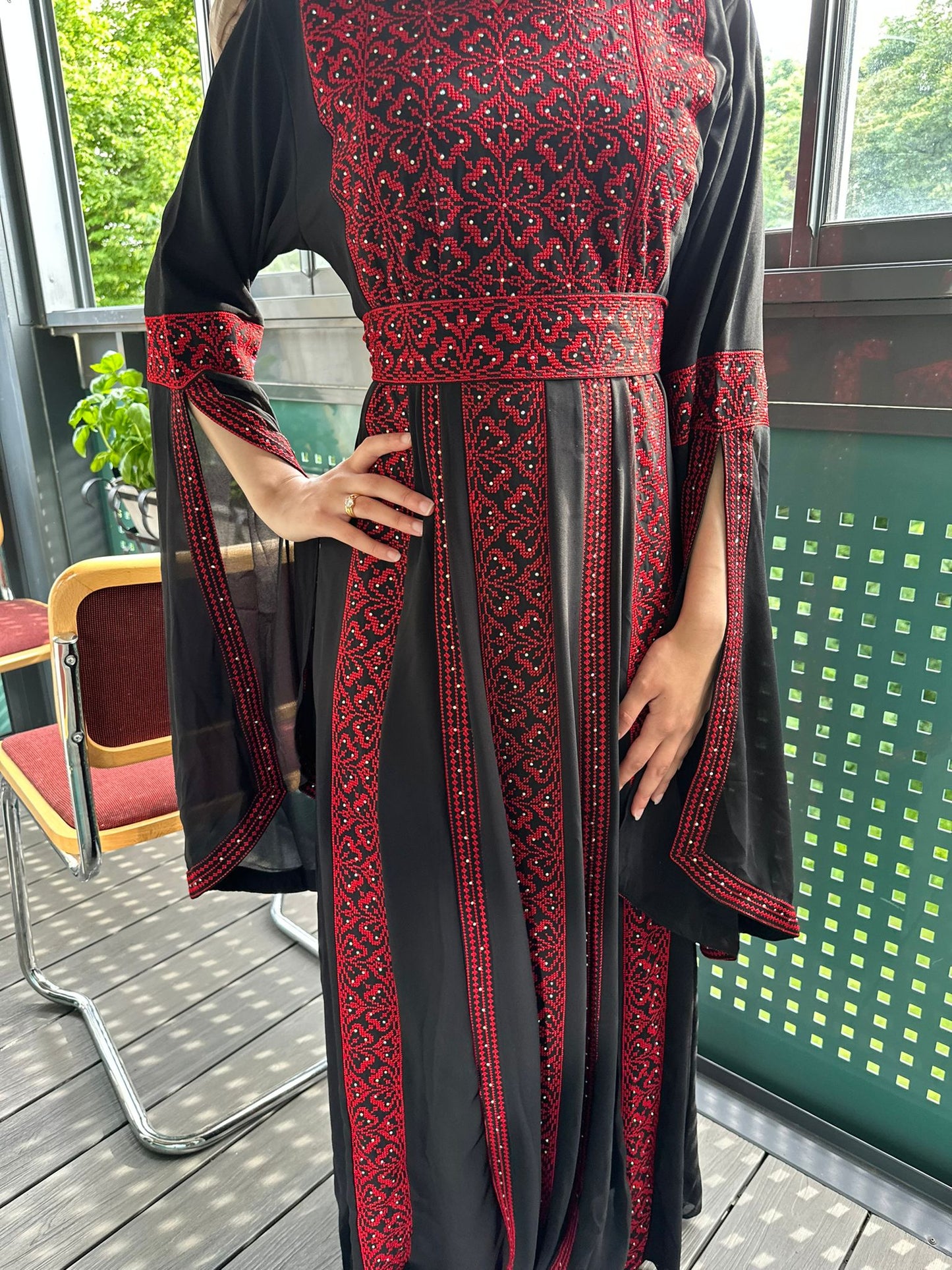 Black and red beaded dress with traditional embroidery 2024