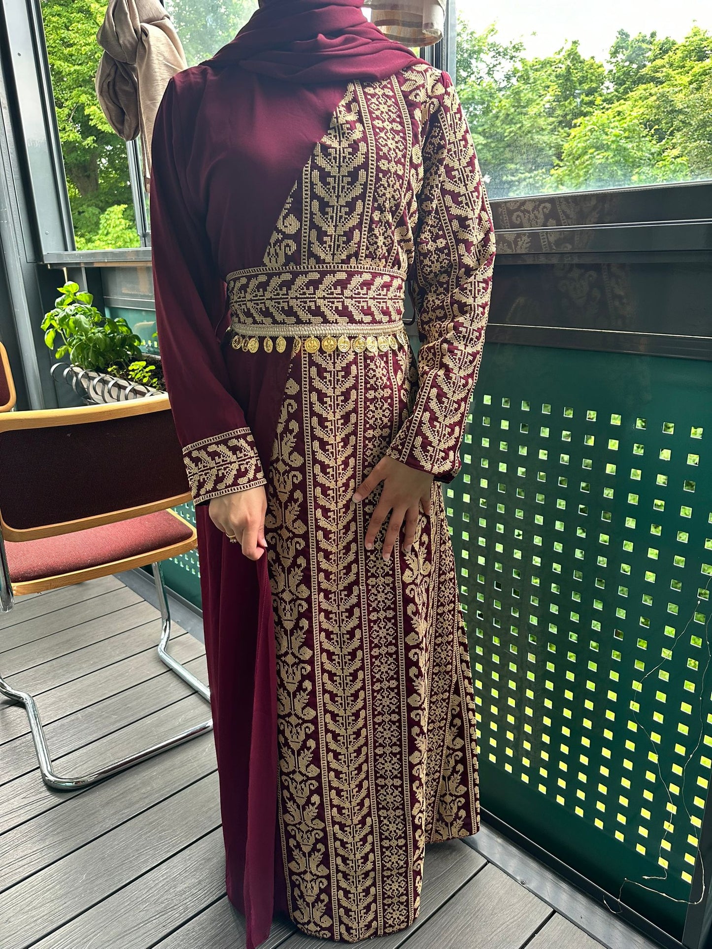 Burgundy Dress with  traditional embroidery 2024